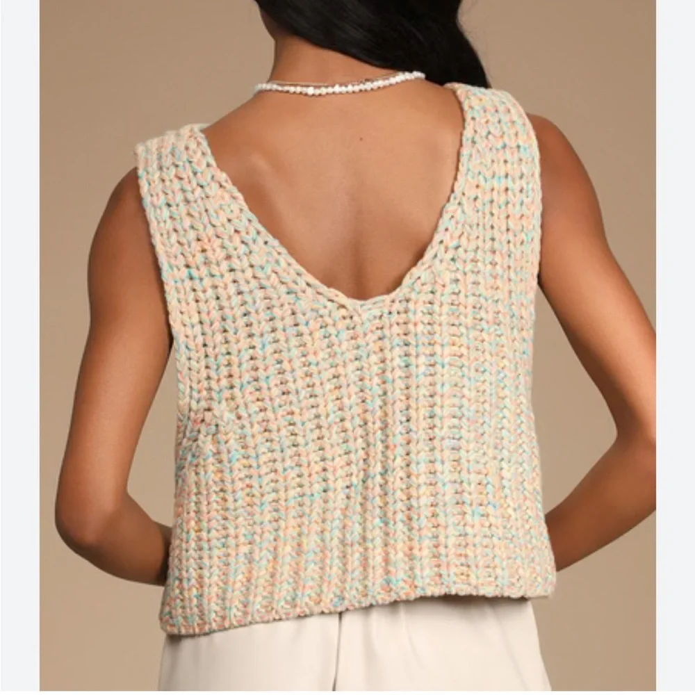 FREE PEOPLE Tropical Fruit HOOPLA V-Back Multi Knit Sweater Vest Sz XS